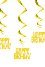 Metallic "Happy Bday" Foil Hanging Swirl Decorations