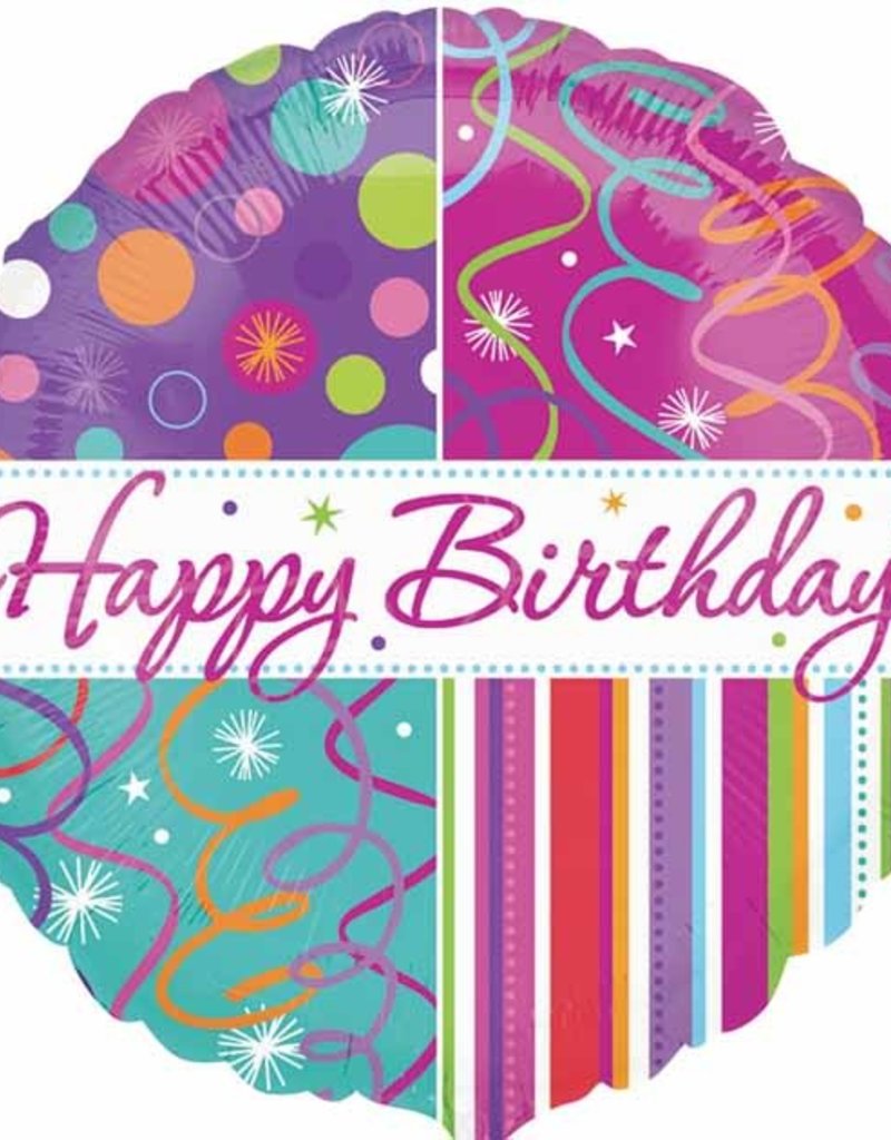 Qualatex Happy B-Day Streamers and Stripes 18"