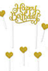 GLITTERED HAPPY BIRTHDAY CAKE TOPPER8 ¼" gold