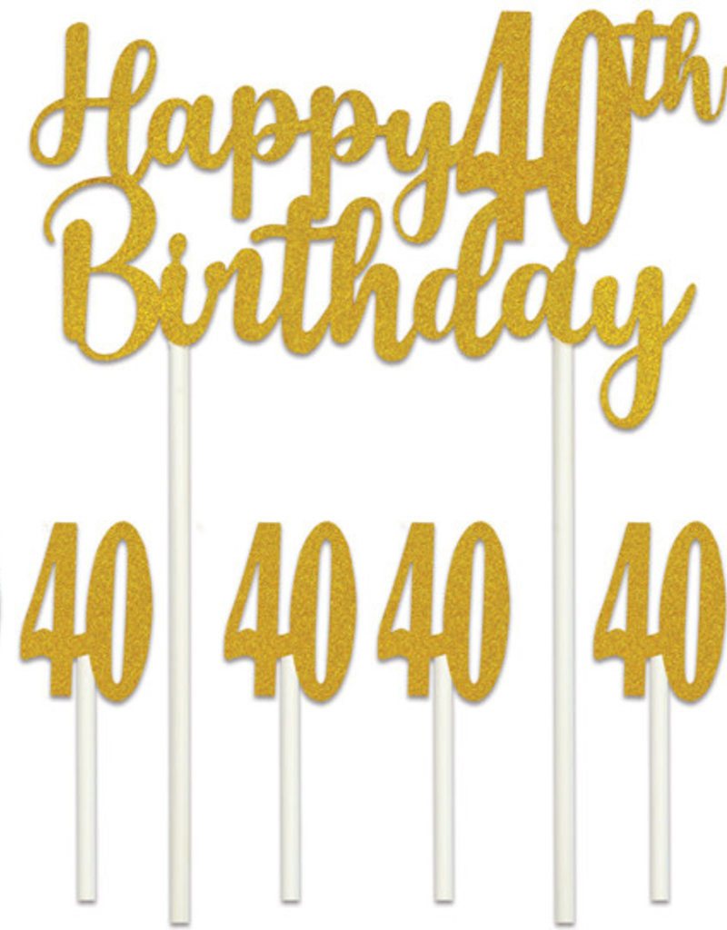HAPPY 40TH BIRTHDAY CAKE TOPPER (1/PKG)