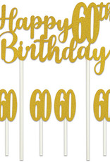 HAPPY 60TH BIRTHDAY CAKE TOPPER (1/PKG)