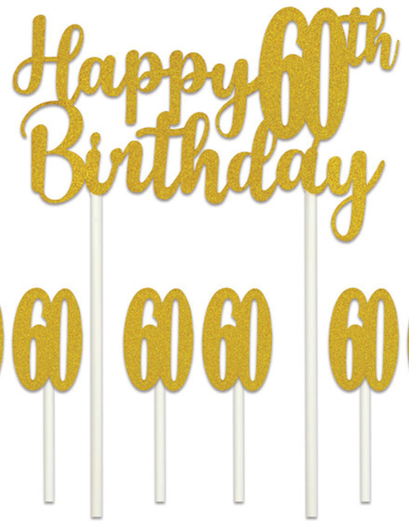 HAPPY 60TH BIRTHDAY CAKE TOPPER (1/PKG)