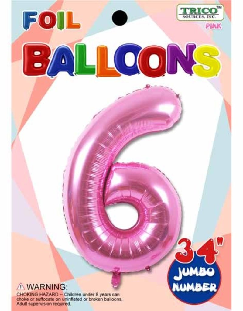 Foil Jumbo Number 6 Helium Balloon