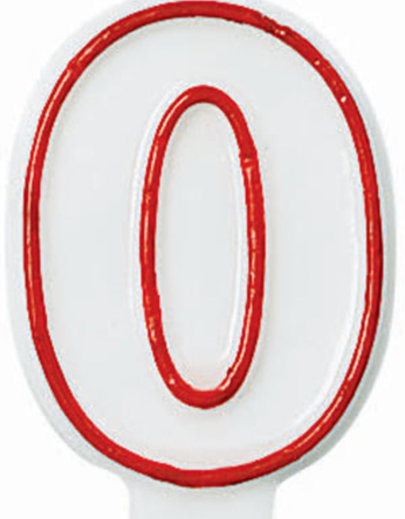 Red/White Number Birthday Candle - 0