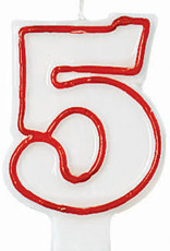 Red/White Number Birthday Candle - 5