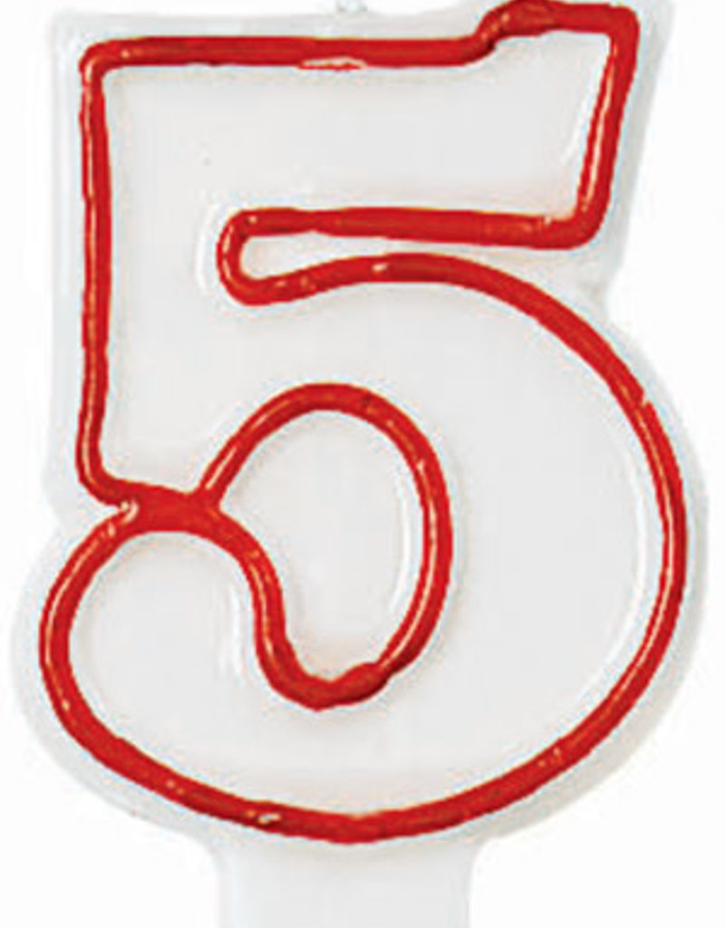 Red/White Number Birthday Candle - 5