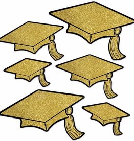 Glitter Foil Grad Cap Cutouts - Gold