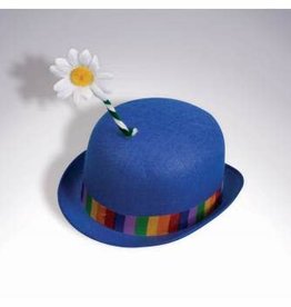 Clown Derby Hat with Flower - Blue