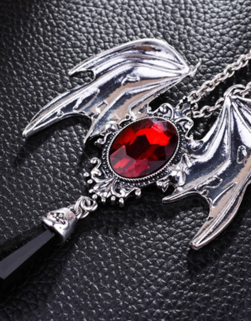 Vintage Goth Necklace - Bat Wings (RED)