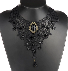 Black Lace & Beads Choker Victorian Steampunk Style