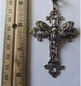 Death Moth Cross Charm and Chain Necklace