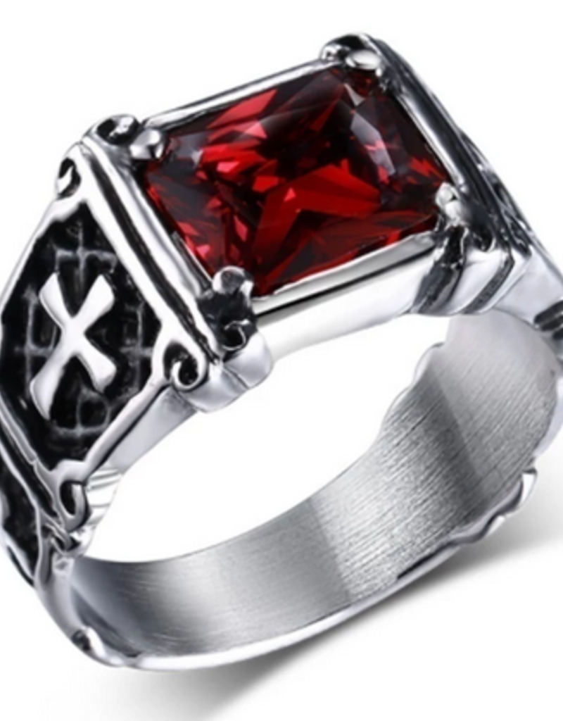 Exquisite Red Zircon Cross Pattern Ring
