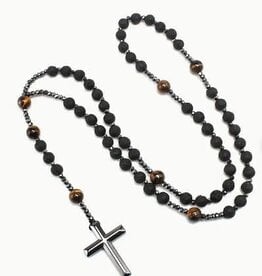 TIGERS EYE LAVA STONE ROSARY