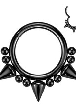 Black 3mm - Surgical Steel Hinged Segment Hoop Ring with 3 Spikes and Balls 16G