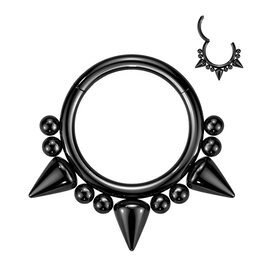 Black 3mm - Surgical Steel Hinged Segment Hoop Ring with 3 Spikes and Balls 16G