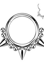 Silver 3mm - Surgical Steel Hinged Segment Hoop Ring with 3 Spikes and Balls 16G