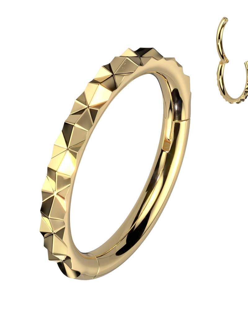 Gold 3 mm - Surgical Steel Outward Facing X Faceted Hinged Segment Ring