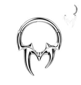 Silver - 3mm Surgical Steel Hinged Segment Hoop Ring With Tribal Fangs 16G