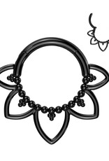 Black 3mm - Titanium  Hoop Ring With Heart Filigree and Beaded Balls