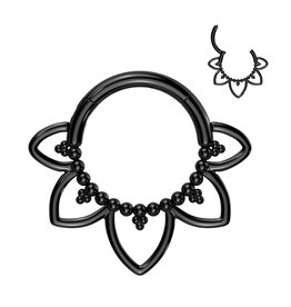 Black 3mm - Titanium  Hoop Ring With Heart Filigree and Beaded Balls 16G