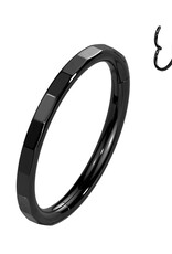 Black 3mm - Titanium Hoop Ring With Outward Facing Rectangular Facets 16G