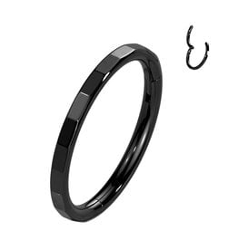 Black 3mm - Titanium Hoop Ring With Outward Facing Rectangular Facets 16G