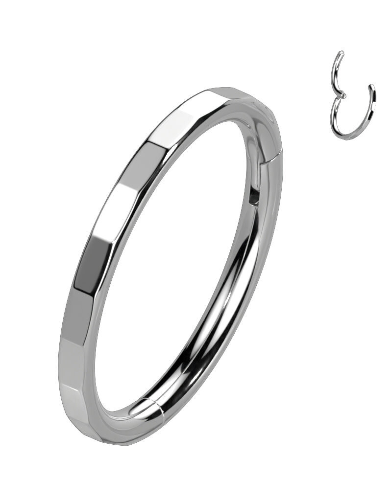 Silver 3mm - Titanium Hoop Ring With Outward Facing Rectangular Facets 16G