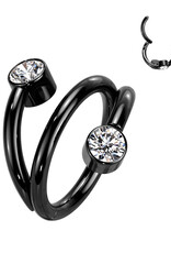 Black 3mm - Titanium Hoop Ring With Double Line 16G