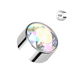 Clear Aurora Borealis  3 mm - Titanium Internally Threaded Bezel Set Round CZ Top