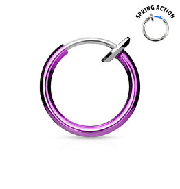 Purple Spring Action Titanium Stainless Steel Non-Piercing Septum, Ear and Nose Hoop