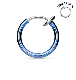 Blue Spring Action Titanium Stainless Steel Non-Piercing Septum, Ear and Nose Hoop