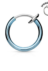 L. Blue Spring Action Titanium Stainless Steel Non-Piercing Septum, Ear and Nose Hoop