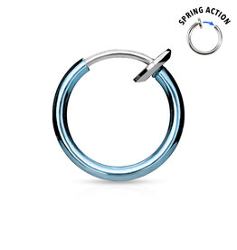L. Blue Spring Action Titanium Stainless Steel Non-Piercing Septum, Ear and Nose Hoop