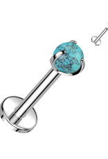 Turquoise Implant Grade Titanium Internally Threaded Labret With Claw Set Natural Stone Top 16GA