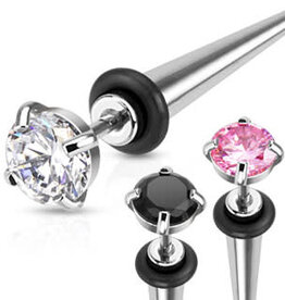 Pink Large CZ Prong Set Fake 316L Surgical Steel Taper with O-Ring 16GA