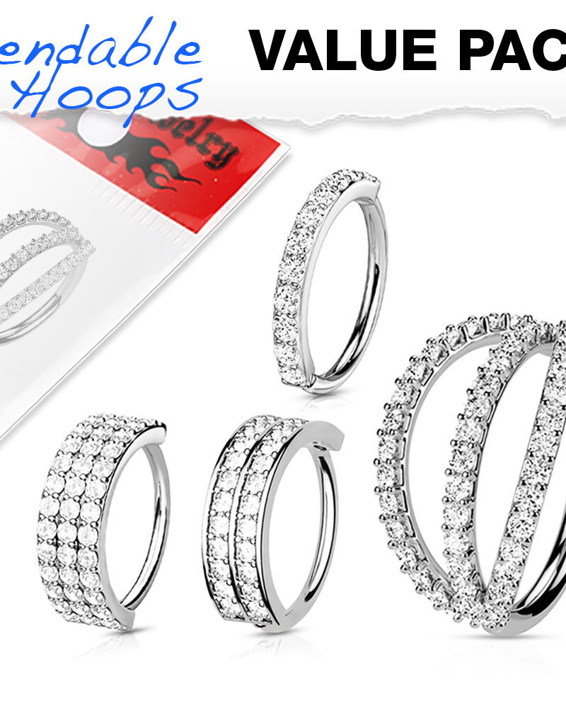 Platinum - 4 Pcs CZ Paved Facing Out Bendable Hoops for Ear Cartilage, Nose and More 16GA