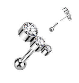 Cartilage Barbell With Descending Bezel - Clear 16G