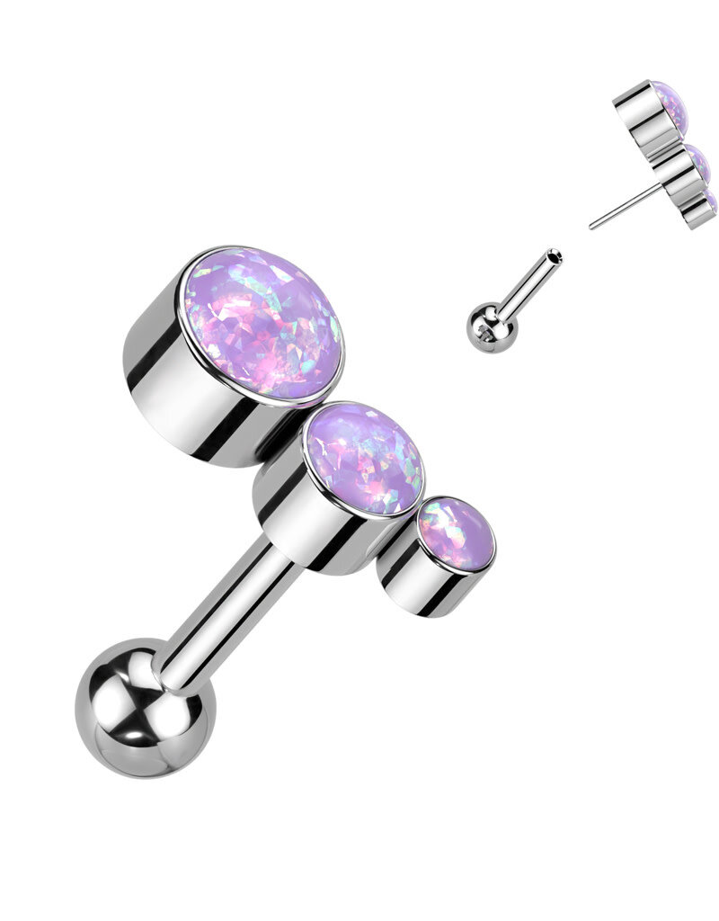 Cartilage Barbell With Descending Bezel - Opal Purple 16G