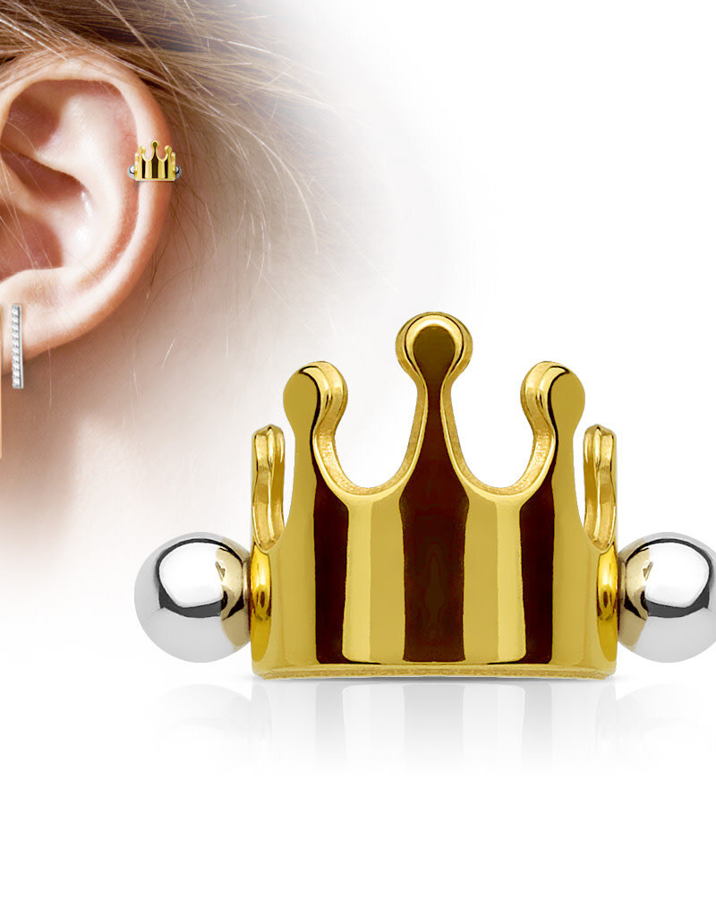 Crown Cartilage/Helix Cuff Barbell - Gold 16G