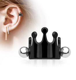 Crown Cartilage/Helix Cuff Barbell - Black 16G