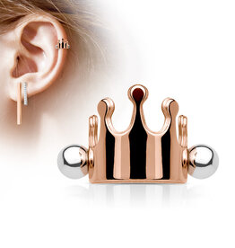 Crown Cartilage/Helix Cuff Barbell -Rose Gold 16G