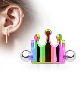 Crown Cartilage/Helix Cuff Barbell -Rainbow 16G