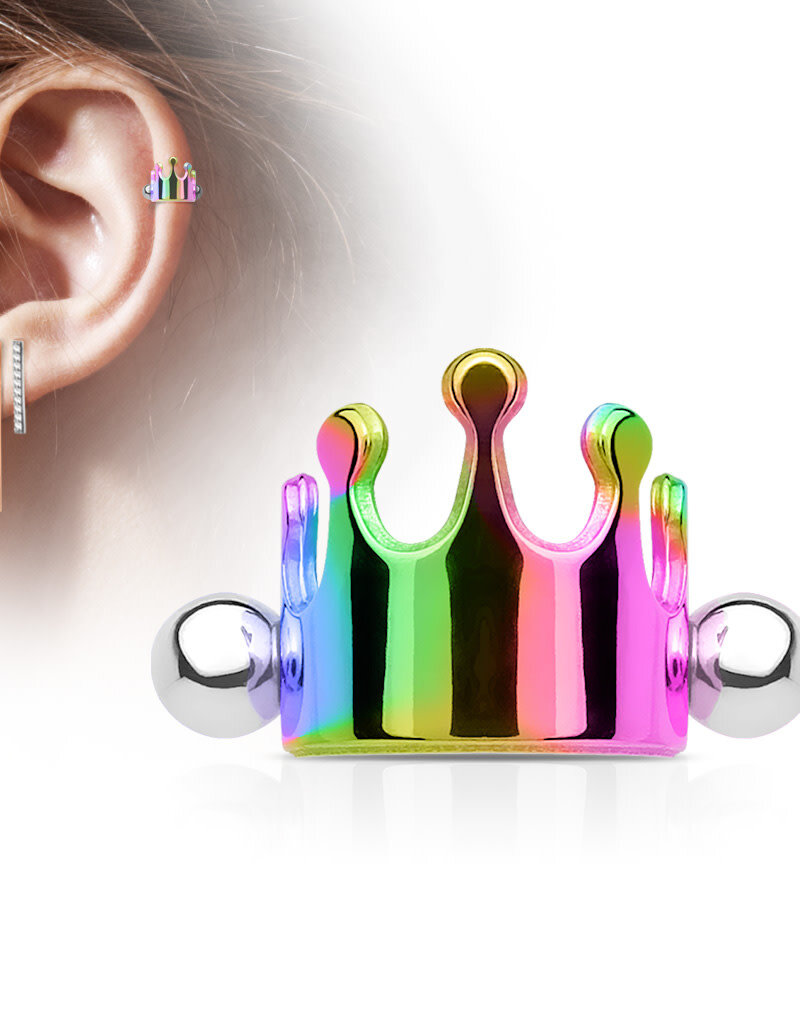 Crown Cartilage/Helix Cuff Barbell -Rainbow 16G