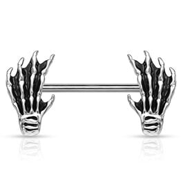 Skull Hand Nipple Rings -  Steel 14G