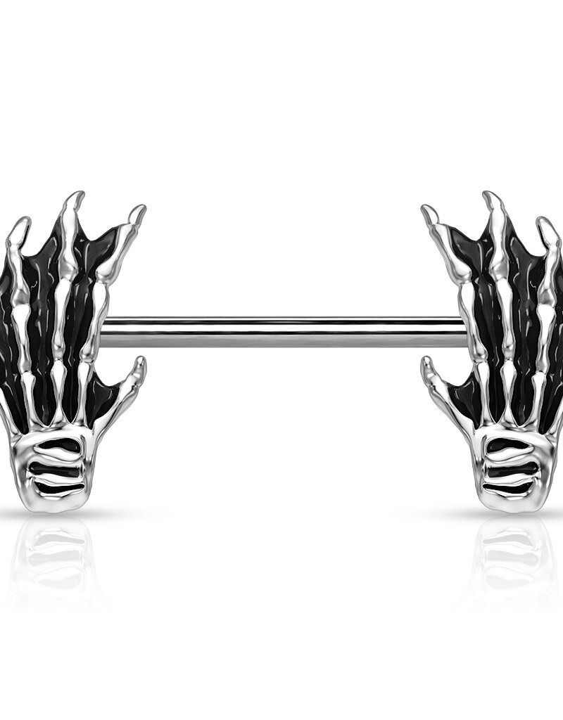 Skull Hand Nipple Rings -  Steel 14G