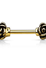 Casted Flower Nipple Bar - Gold 14G