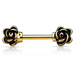 Casted Flower Nipple Bar - Gold 14G