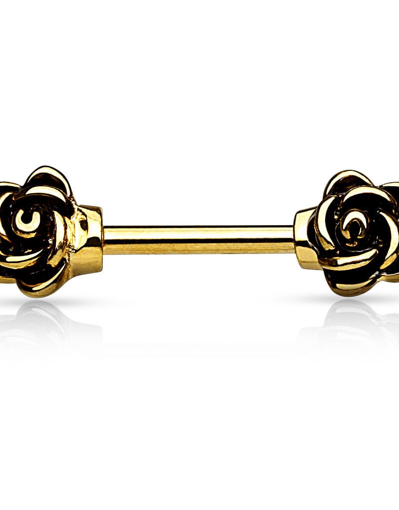 Casted Flower Nipple Bar - Gold 14G