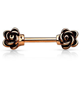 Casted Flower Nipple Bar - Rose Gold 14G