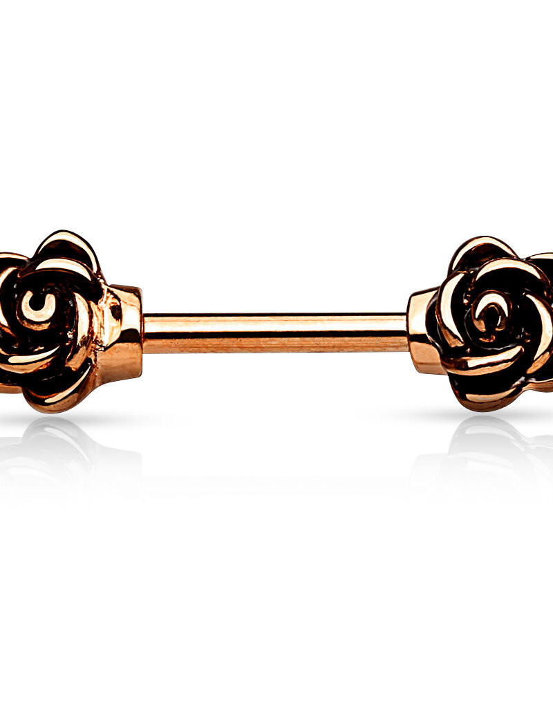 Casted Flower Nipple Bar - Rose Gold 14G